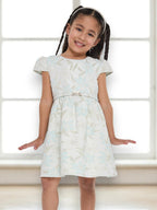 Girls Elegant Green/Gold Jacquard & Tulle Party Dress
