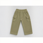 victor and jane boys olive green corduroy cargo pants with side pockets and an elastic waistband