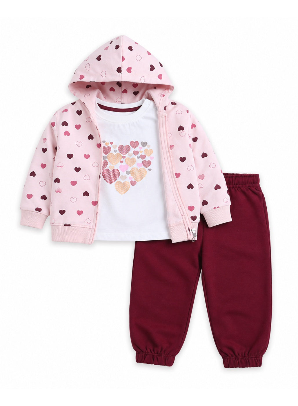 Girls 3-Piece Set – Printed Zip Hoodie, Top & Jogger Pants