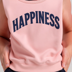 victor and jane girls EURA sweatshirt in light pink with navy blue HAPPINESS text printed in an arched design