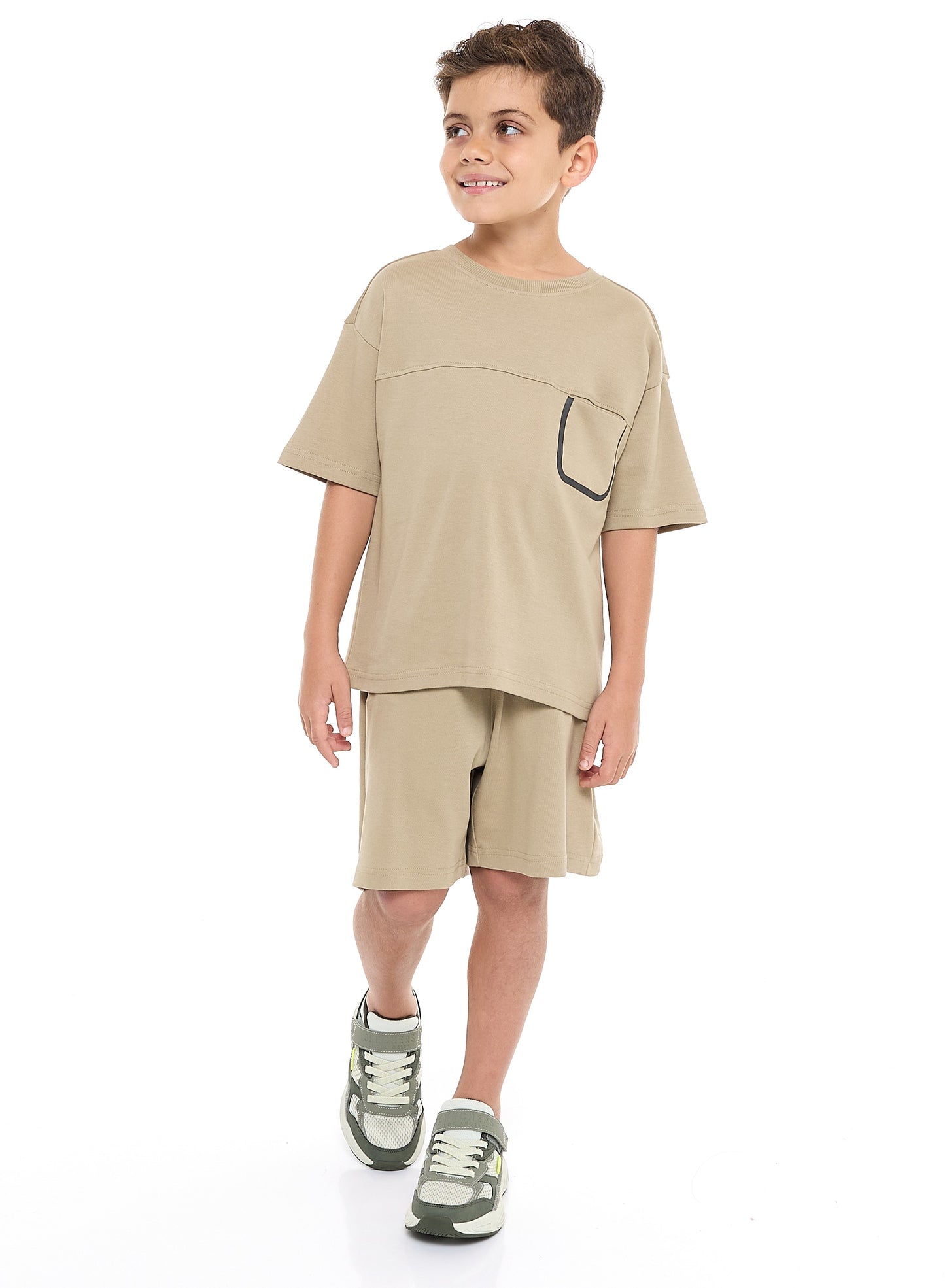 Victor and Jane Boys' Jacquard Set – Olive Colour Striped Design with Textured Material