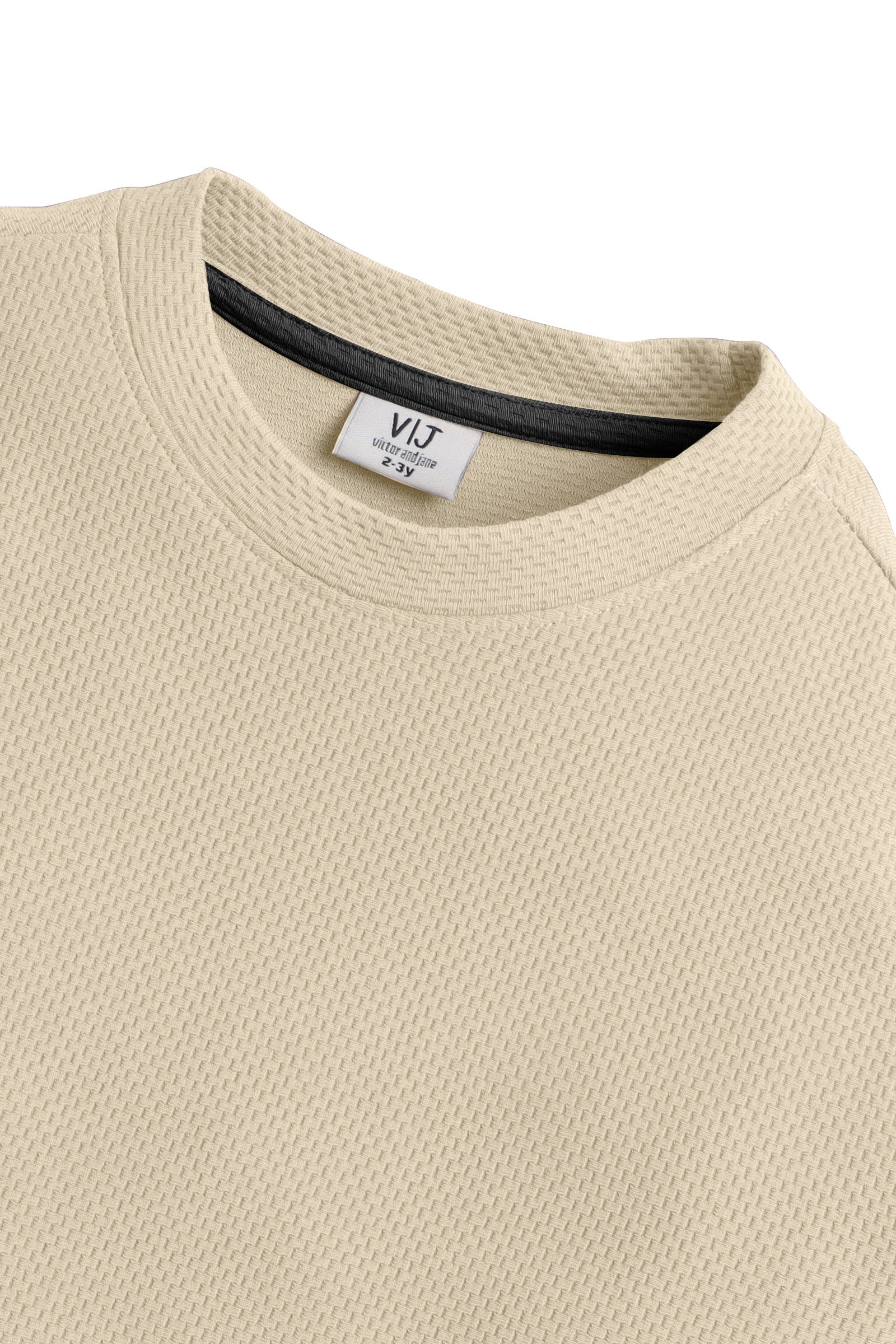 Junior Boys Textured Cotton T-Shirt - Beige