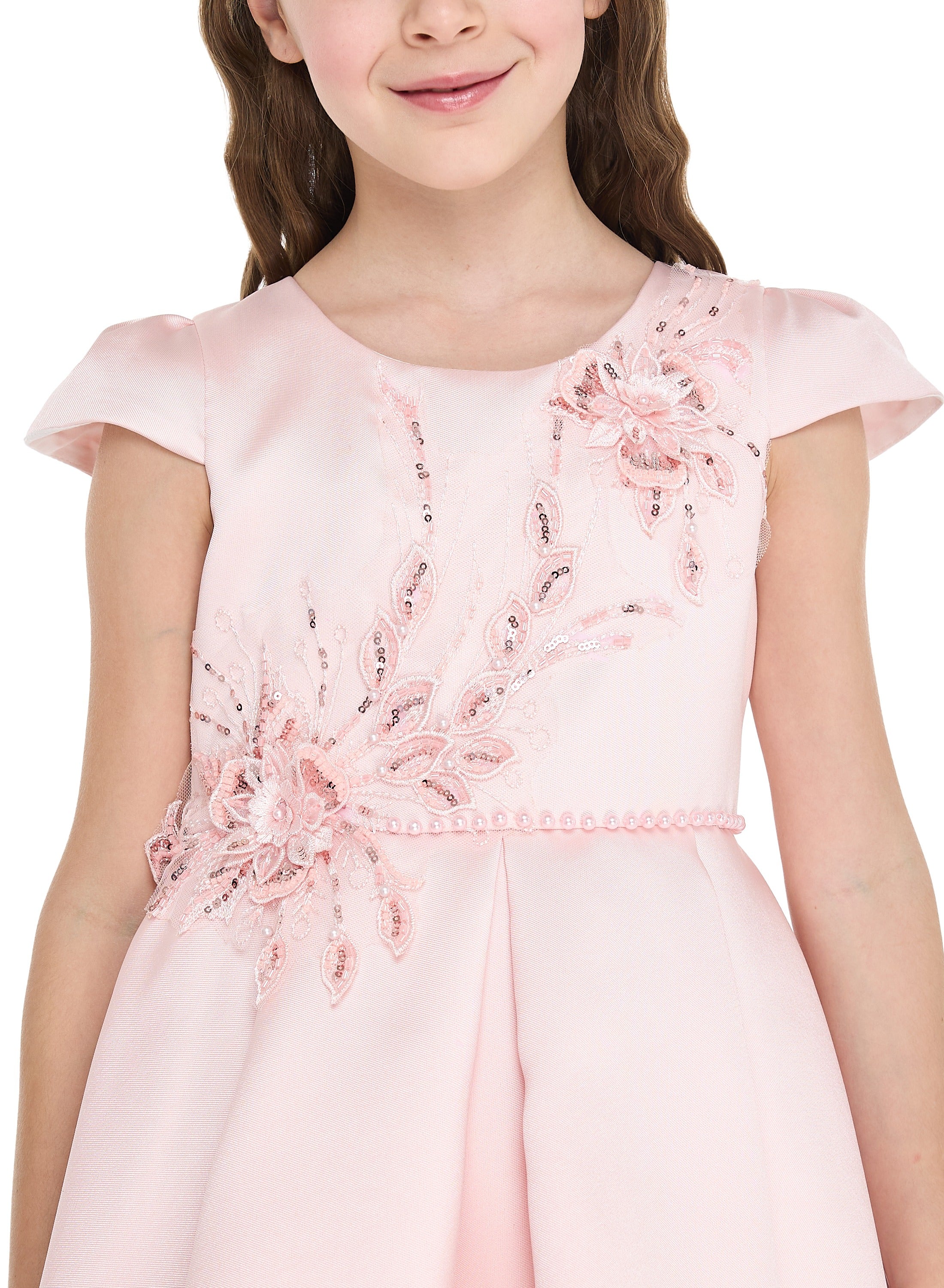Peach High Low Tail Dress With Beaded Embroidery