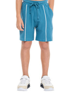 Regular Fit - Boys' Jacquard Teal 2-Piece Set - Half Zipper Polo T-Shirt And Matching Shorts With Pockets,
