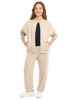 Girls’ Beige Contrast-Stripe Track Set “ Zip-Up Jacket & Joggers