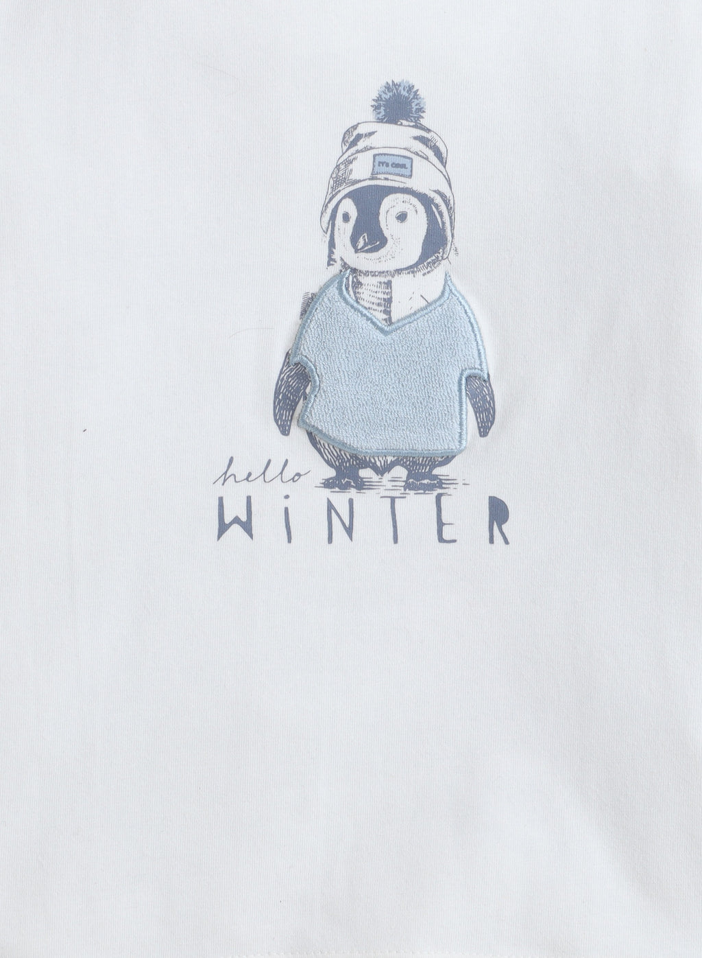 Dirkje Penguin Printed & Embroidered Full Sleeves Sweatshirt And Joggers Set - White/Blue