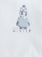 Dirkje Penguin Printed & Embroidered Full Sleeves Sweatshirt And Joggers Set - White/Blue