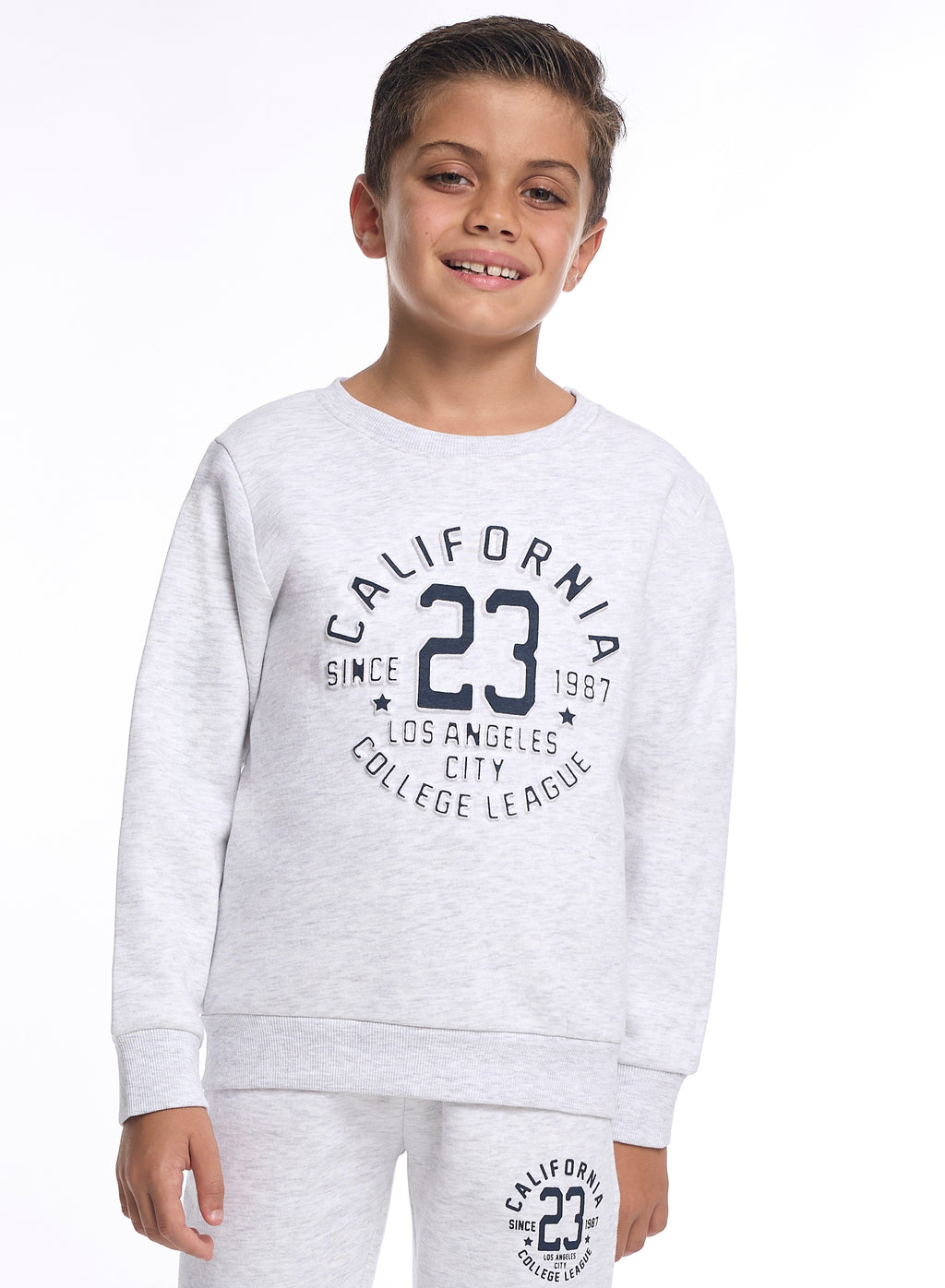 Victor And Jane Cotton California 23 Graphic Full Sleeves Sweatshirt & Joggers Co-Ord Set - Grey Melange