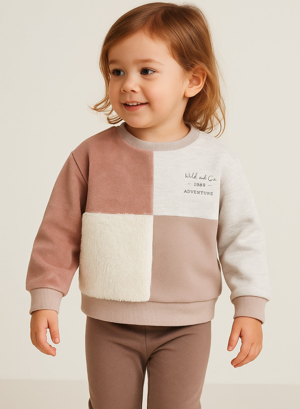 Dirkje Wild And Cute Printed Full Sleeves Sweatshirt And Ribbed Joggers Set - White/Pink