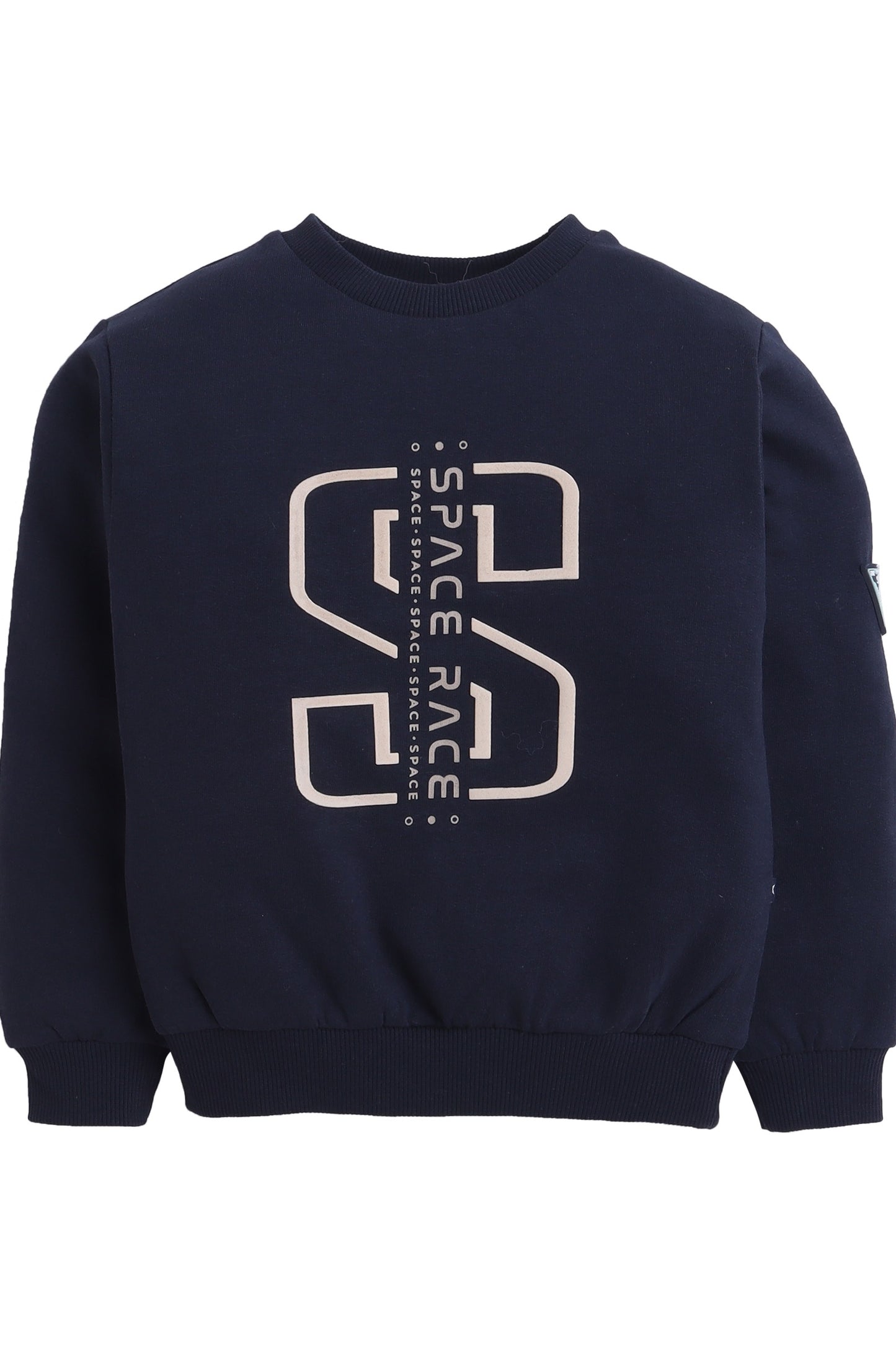 Boys Space Race Fleece Tracksuit – Navy & Sand 2-Piece Set