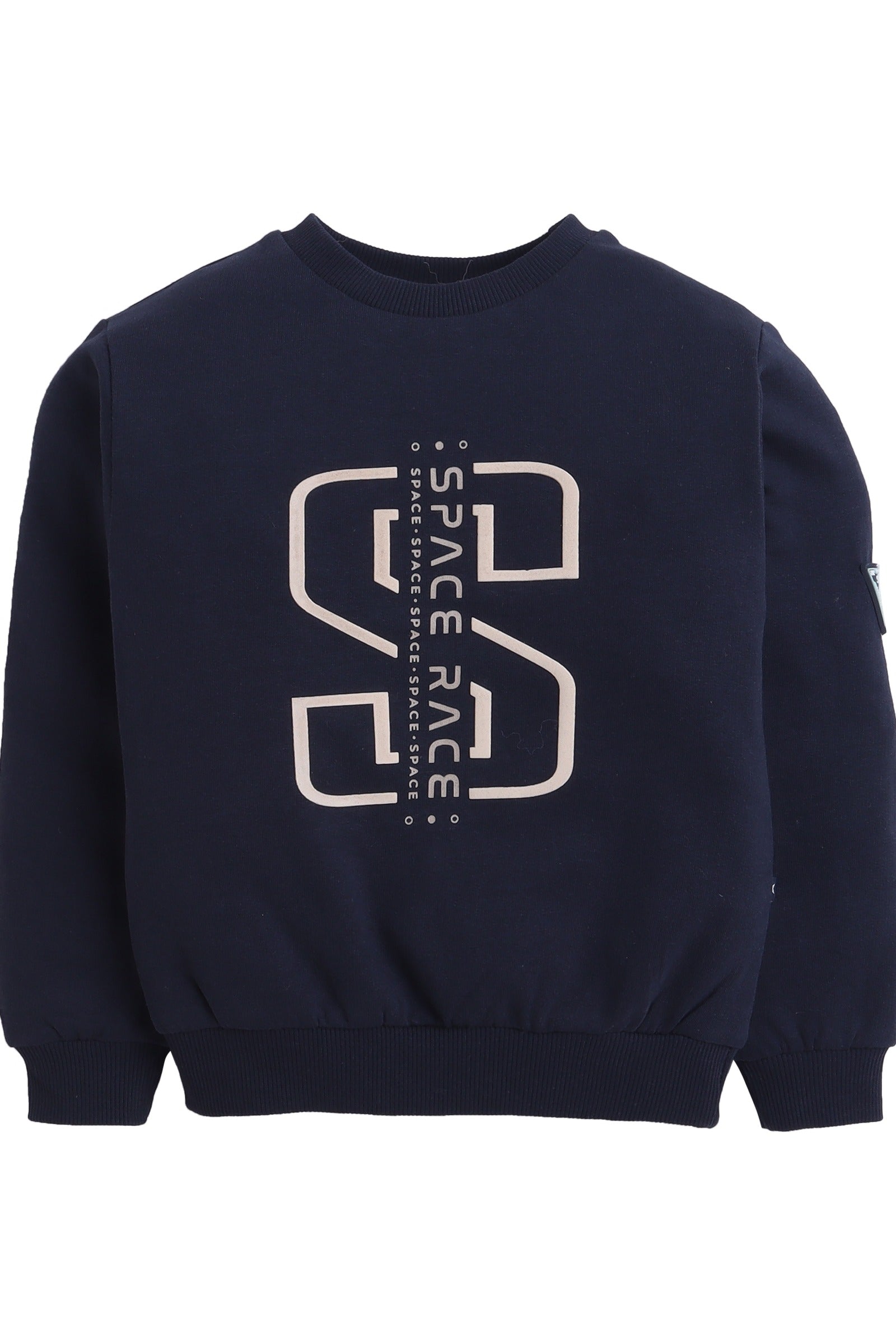 Dirkje Cotton Space Race Printed Full Sleeves Sweatshirt & Joggers Set - Navy/Pink