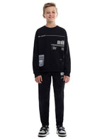 Boys Black Sweatshirt & Jogger Set With Printed Patch Design