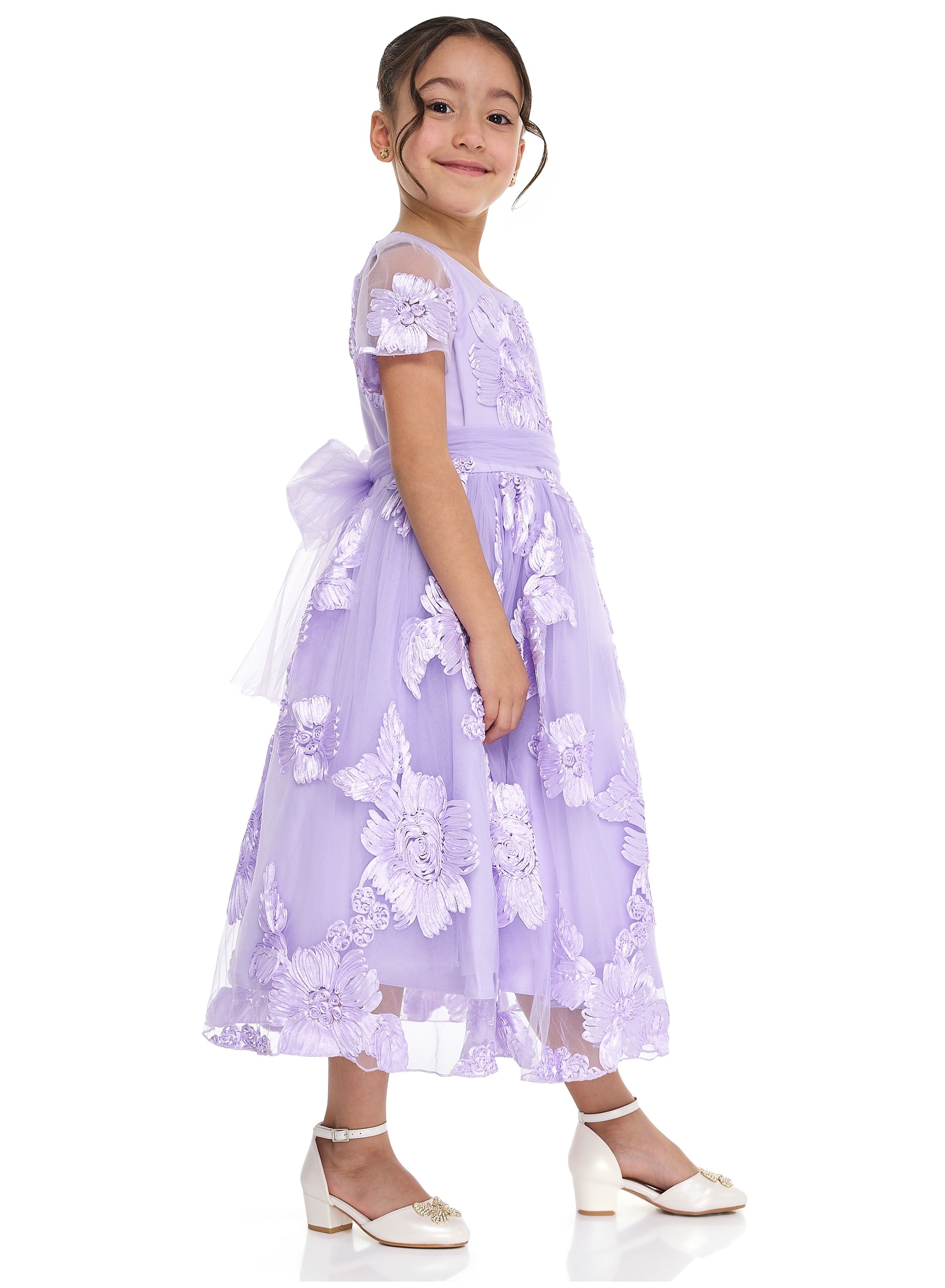 Lilac 3D Flower Mesh Occasion Dress
