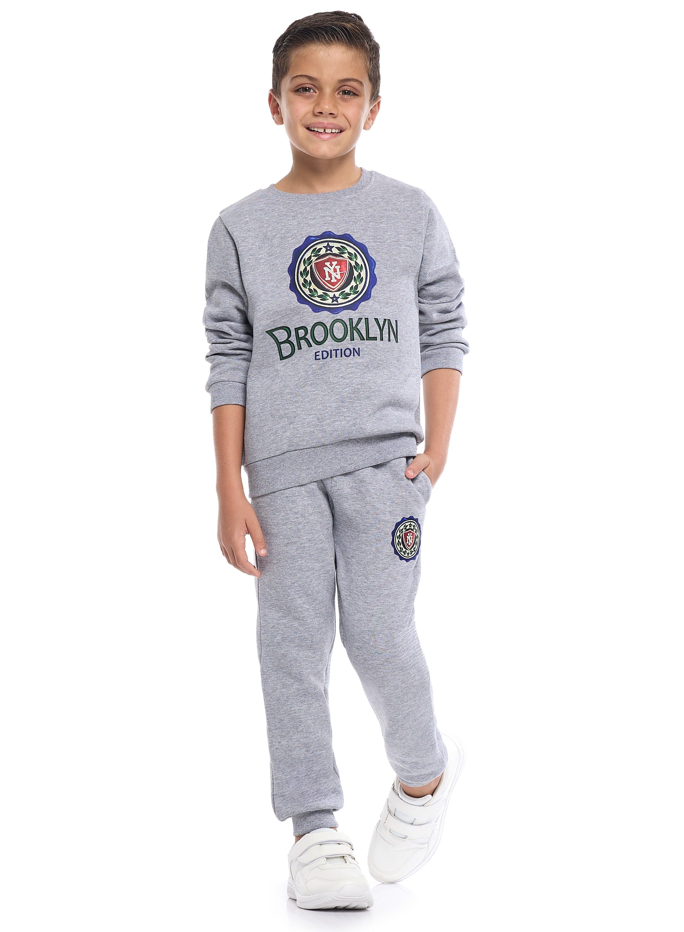 Victor And Jane Brooklyn Edition Full Sleeves Sweatshirt And Joggers Co-Ords Set - Grey