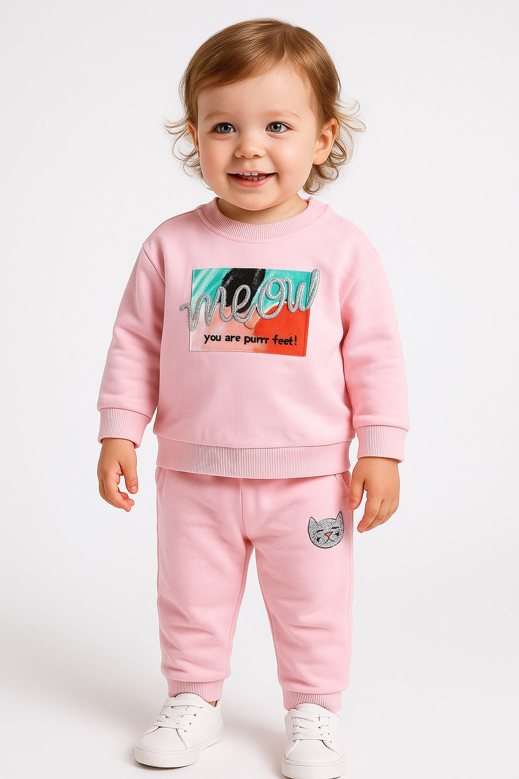 Baby Girl Wild Graphic Fleece Tracksuit – Pink 2-Piece Set