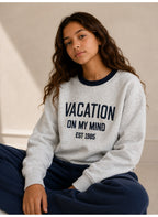 Girls "Vacation" Text Print Pullover Top