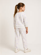 Girls More Love Heart-Print Fleece Tracksuit “ Cream & Lavender 2-Piece Set