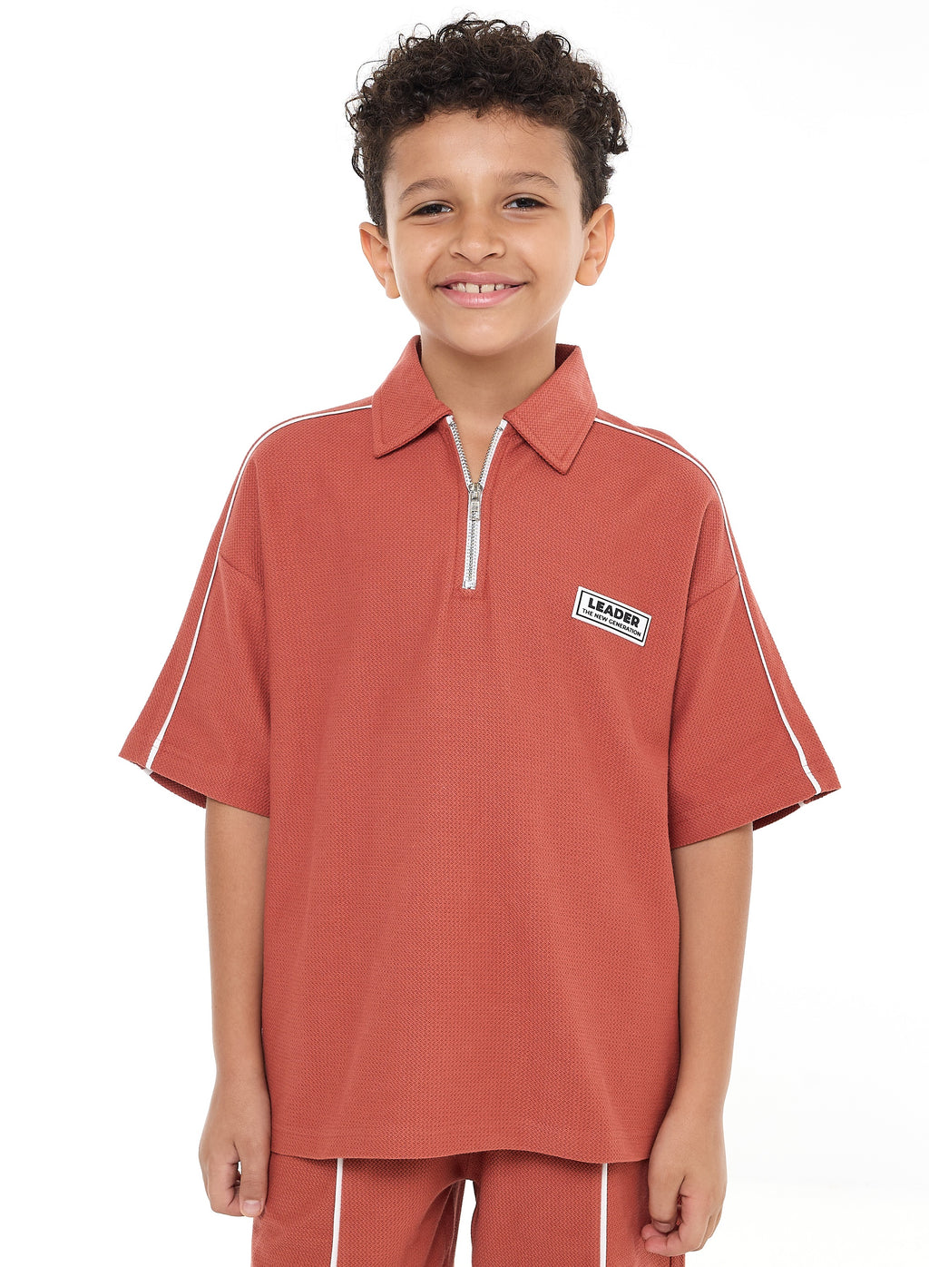 Victor And Jane Boys' Oversized Jacquard Set “ 2-Piece Outfit With Pockets, Polo T-Shirt With Half  Zipper And Shorts