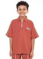 Victor And Jane Boys' Oversized Jacquard Set “ 2-Piece Outfit With Pockets, Polo T-Shirt With Half  Zipper And Shorts