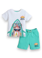 Boys Infant 2Pc Set - T-Shirt With Cute Shark And Green Shorts