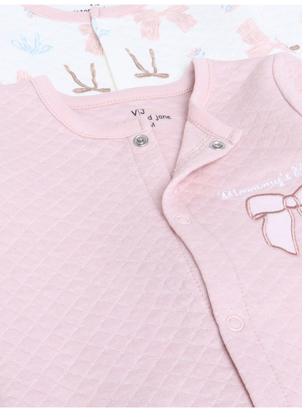Baby Girls Quilted Footed Onesies 2-Piece Pack with Bow Detail