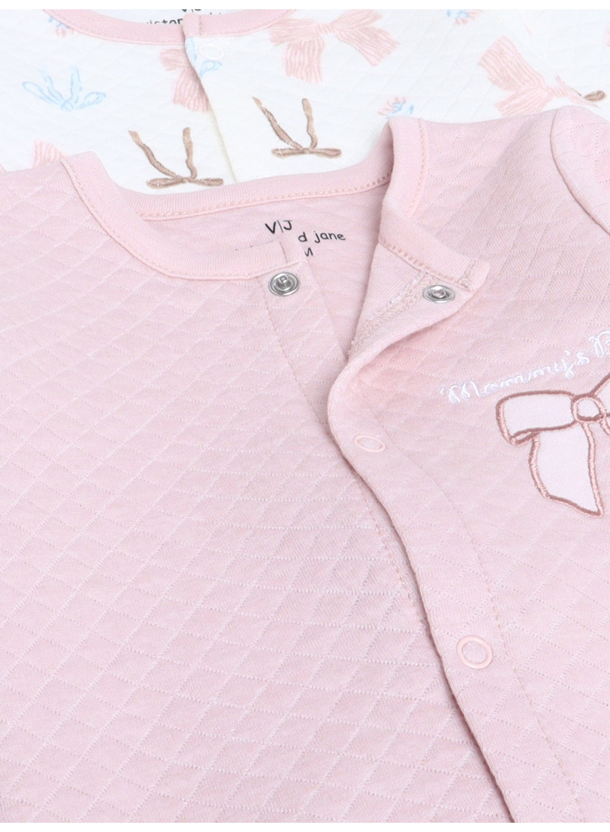 Baby Girls Quilted Footed Onesies 2-Piece Pack with Bow Detail