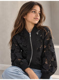 Girls Floral Lace full Zip Bomber Casual Jacket