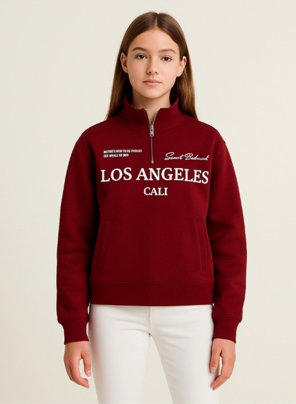 Œlos Angeles Cali” Half-Zip Sweatshirt “ 100% Cotton Fleece Pullover | 280 Gsm