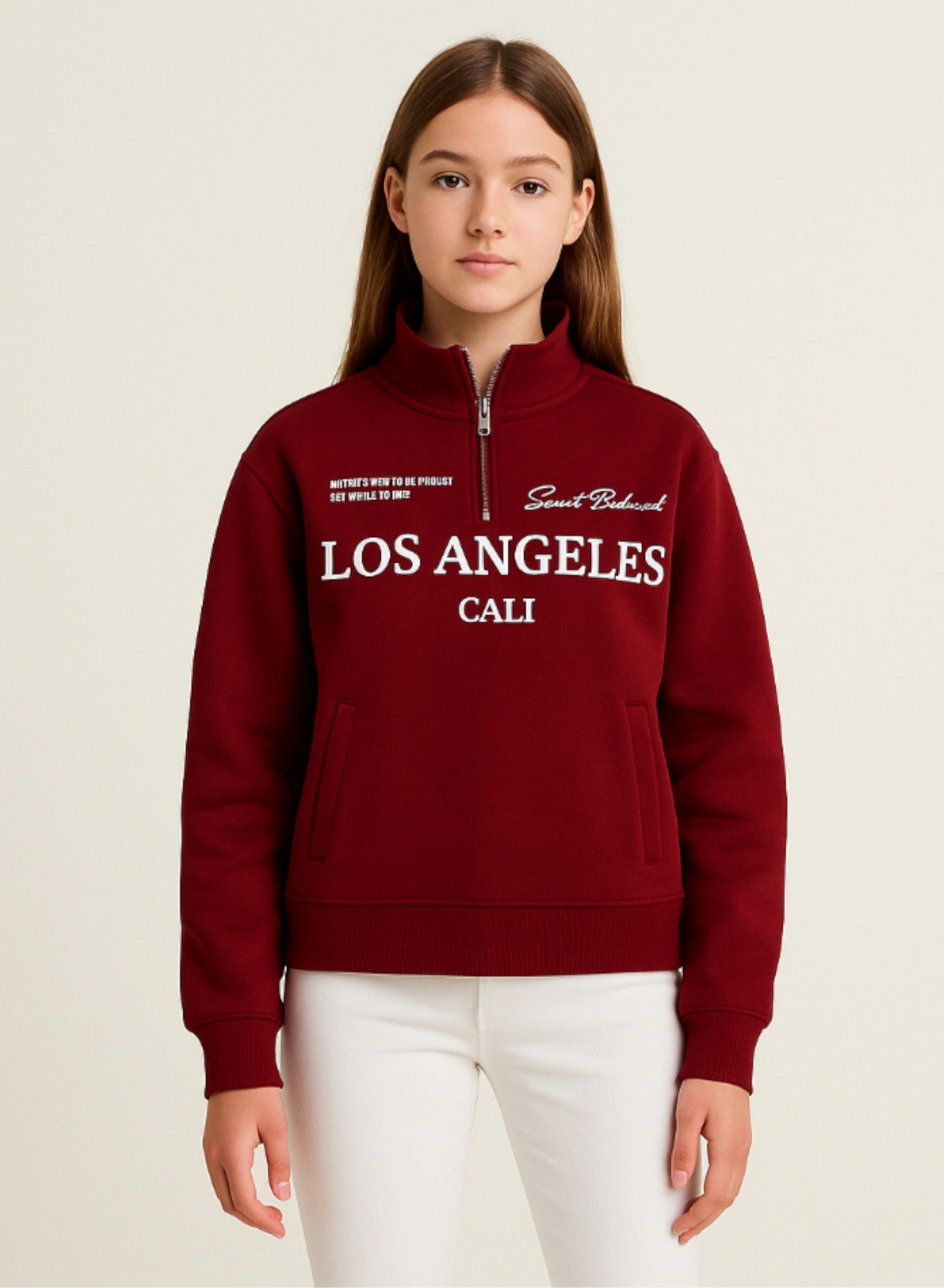 Œlos Angeles Cali” Half-Zip Sweatshirt “ 100% Cotton Fleece Pullover | 280 Gsm