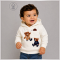 victor and jane boys cream hoodie featuring cute bear basketball graphics and a soft cotton blend fabric