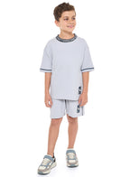 Oversized - Boys' Jacquard 2-Piece Set - T-Shirt With Badge Detail And Matching Shorts With Pockets,