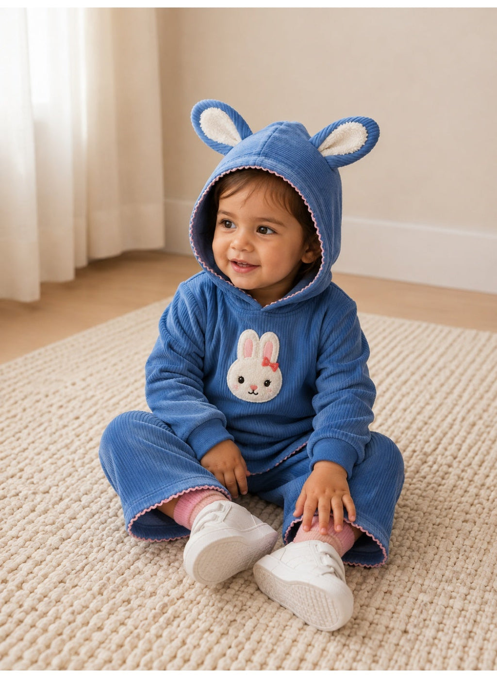 Baby Girls Bunny Hoodie and Pants Set with Ear Detail