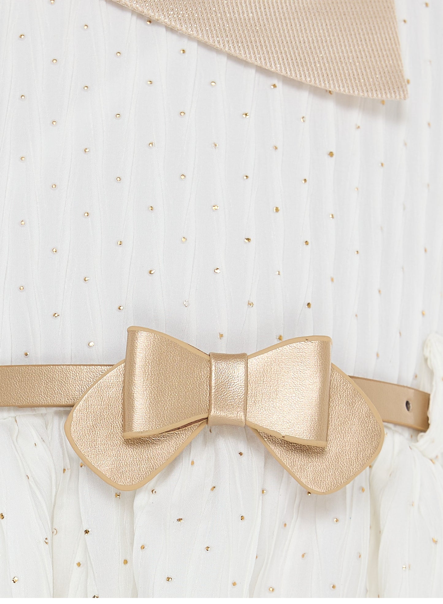 Ivory/Gold Lapel Jacquard Dress