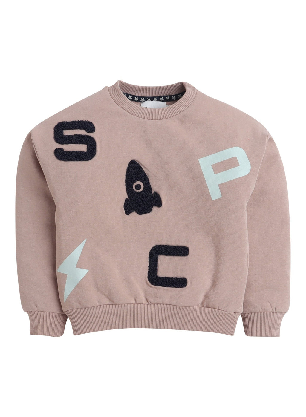 Dirkje Cotton Space Graphic & Patch Appliques Detailed Sweatshirt & Joggers Set - Sand