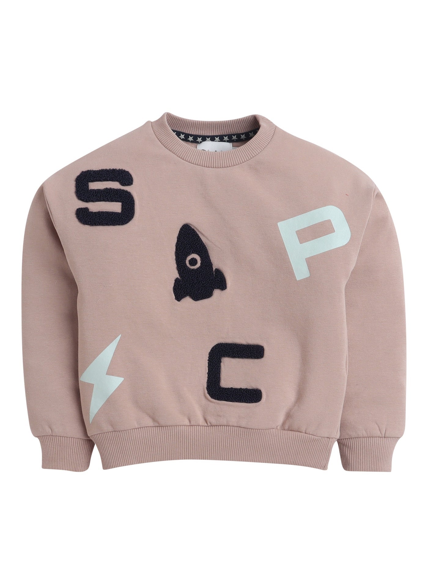 Dirkje Cotton Space Graphic & Patch Appliques Detailed Sweatshirt & Joggers Set - Sand