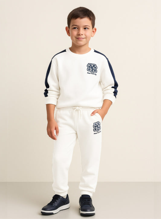 NYC Graphic Boys Sweatshirt & Jogger Set - White & Navy