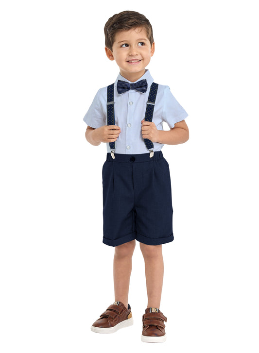 Blue Shorts And Braces Set With Shirt And Bow Tie