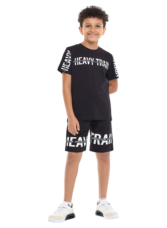 Victor and Jane Sr Boys' Slogan Print Set - Black