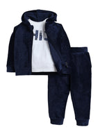 Infant Girls Navy Glitter 3-Piece Hoodie-Long sleeve Tee and Jogger Pants Set