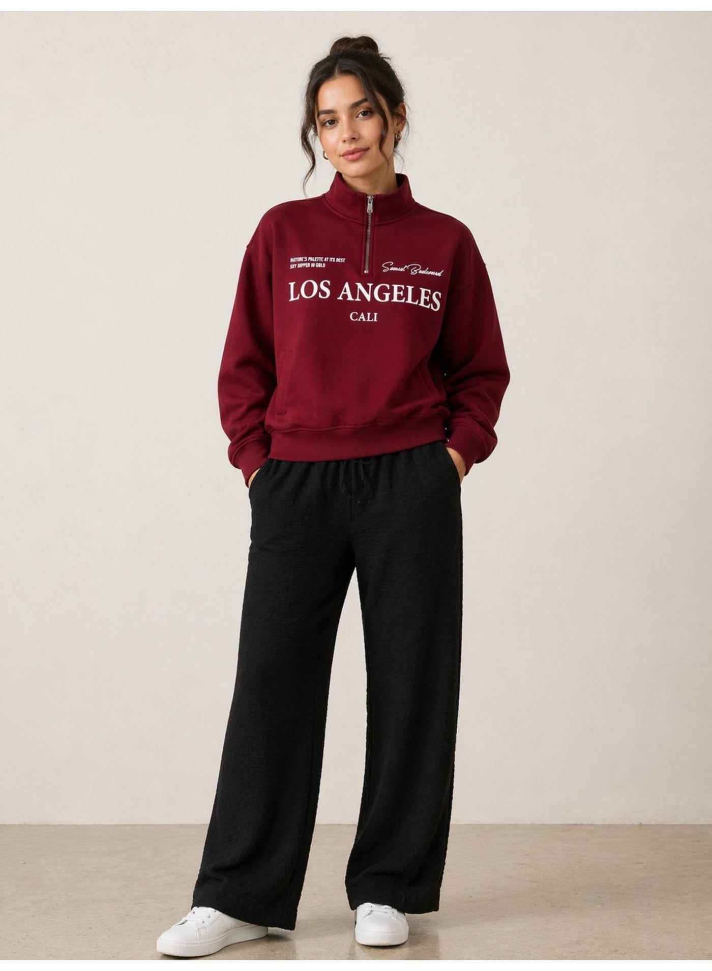 Black Wide Leg, High Waist Trousers For Women