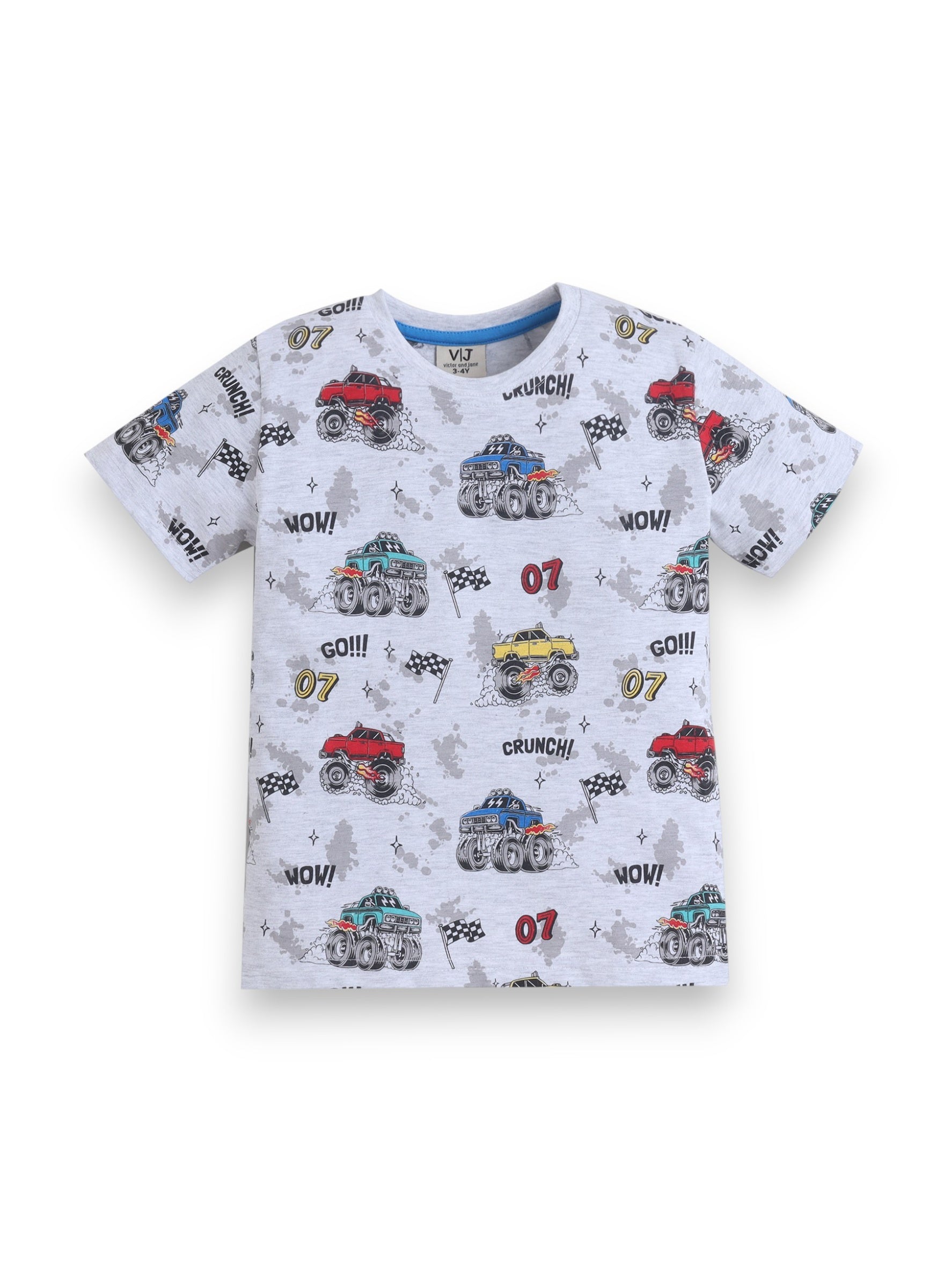 Boys Racing Car Print Cotton Pajama Set “ T-Shirt & Shorts Nightwear