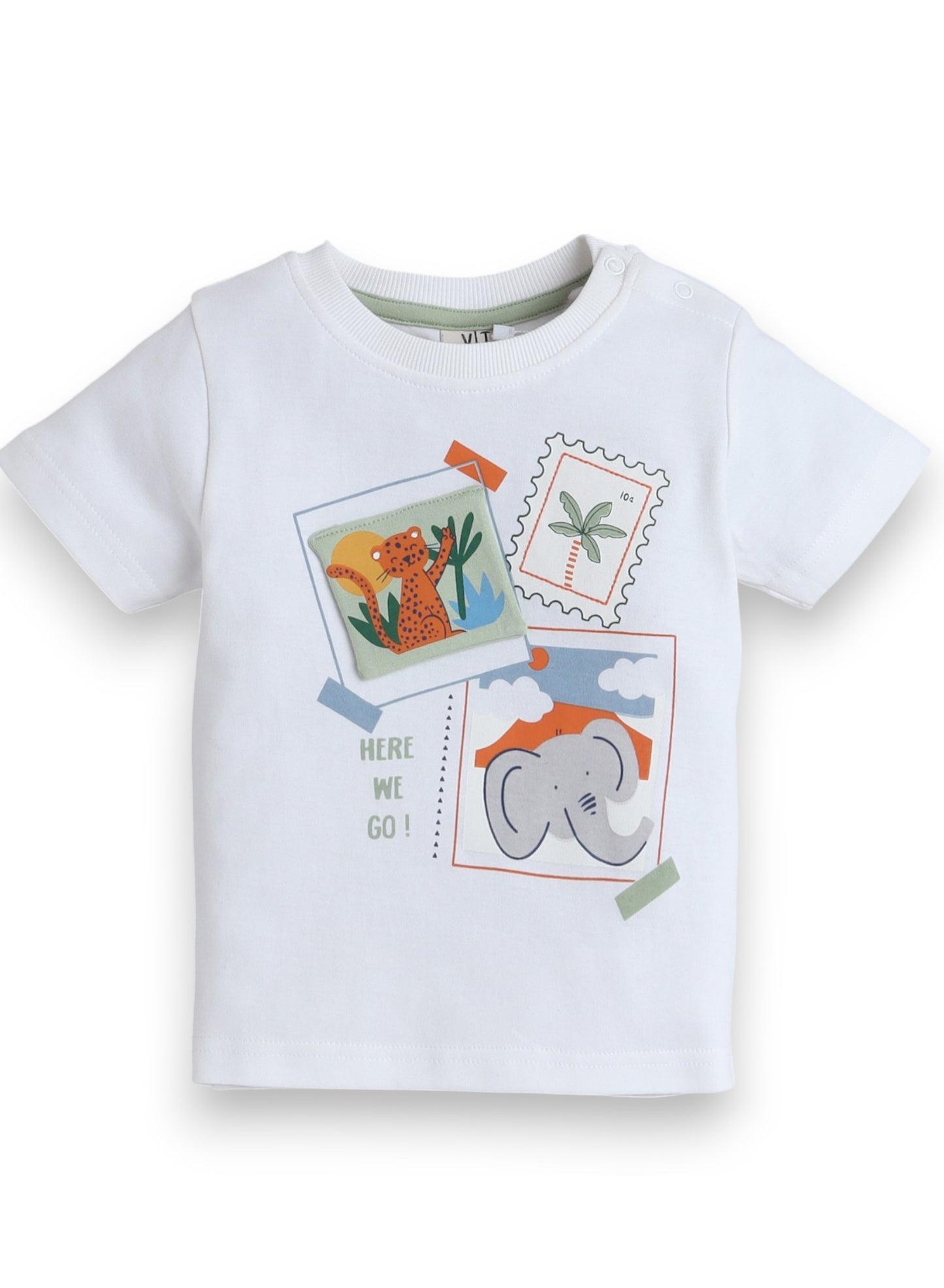 Victor and Jane Infant 2PC Set, T-Shirt with Summer Polaroids And Green Shorts