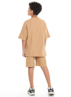 Oversized Boys Jacquard Set “ Slogan T-Shirt In Textured Material, With Matching Shorts With Pockets