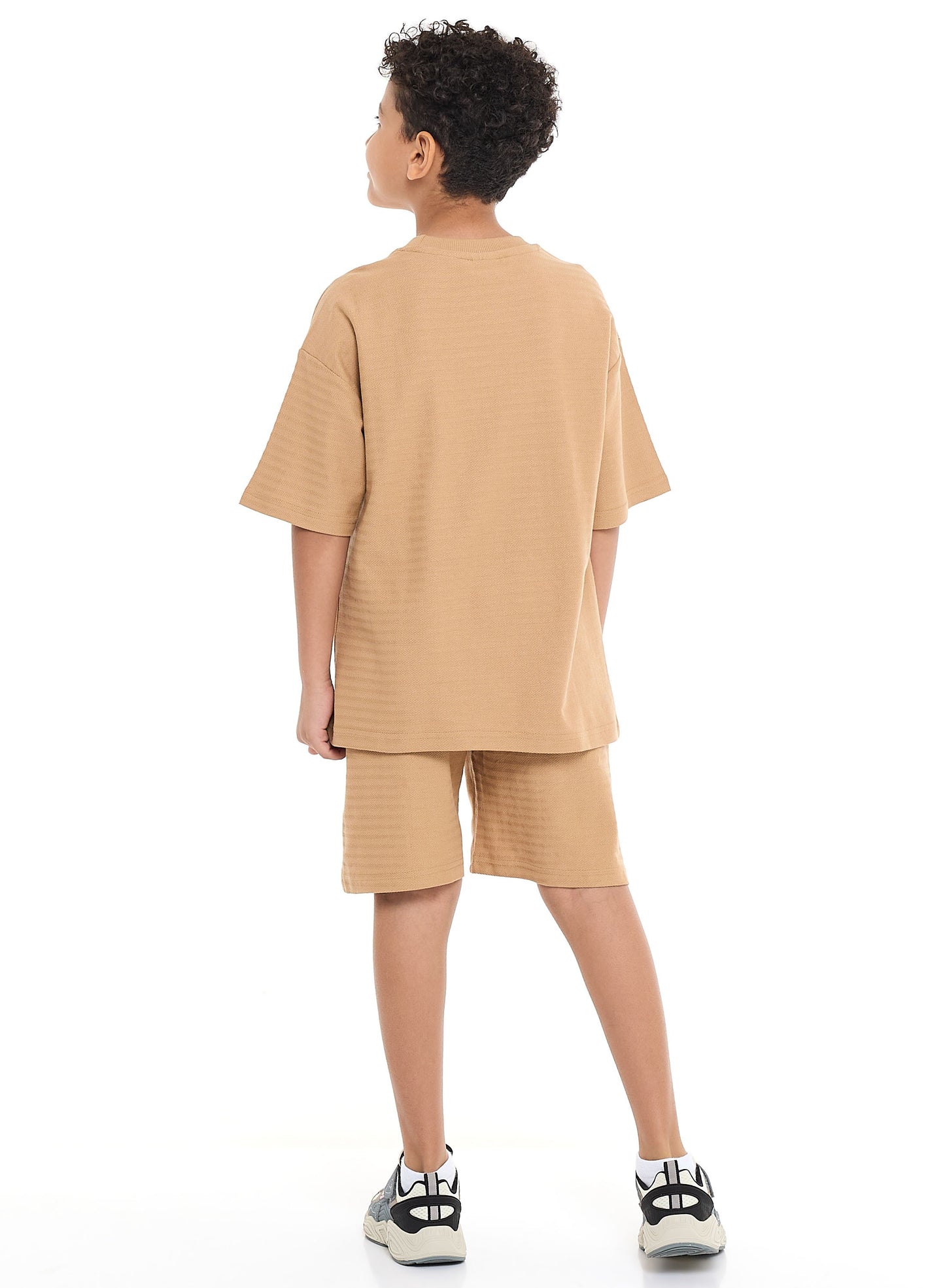 Victor and Jane Sr Boys' Jacquard Set – Sand Colour Striped Design with Textured Material, Ready-to-Move Coordinated Match Sets, 9-10 YRS