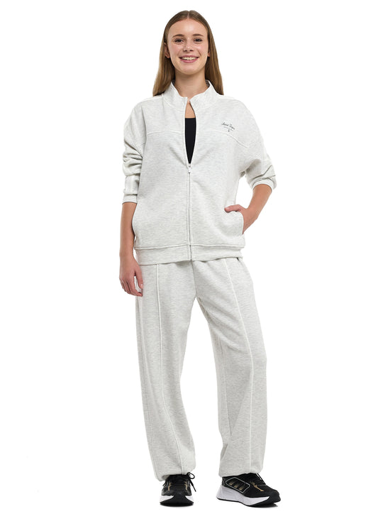 Ladies Grey Striped Track Set – Zip-Up Jacket & Joggers