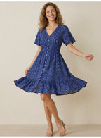 Abstract Printed Mini Dress With V-Neck