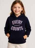 Girls Œevery Moment Counts” Fleece Hoodie “ Navy