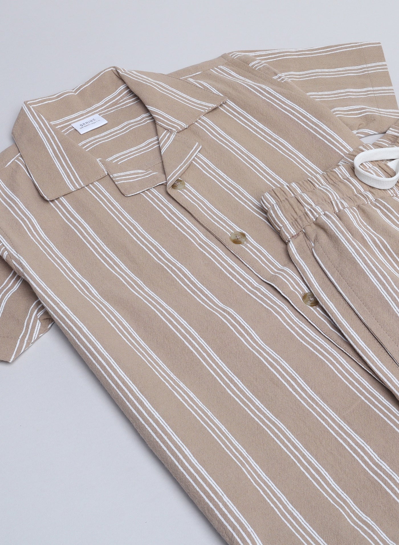 Victor And Jane Boys' Casual Cotton Shirt & Shorts Set “ Short Sleeve Outfit - Beige