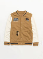 Victor And Jane Cotton Rhythm Printed Full Sleeves Varsity Jacket & Joggers Co-Ord Set - Brown