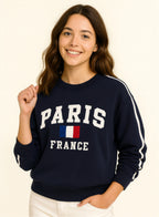 Girls Œparis France” Cotton Fleece 2-Piece Set - Navy